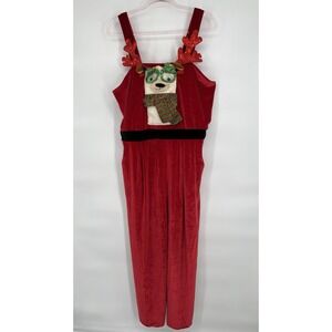 Born Famous Jumpsuit Women's‎ XXL Red Llama Christmas Theme Sleeveless Velour